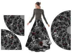 OB Panel půlkolová sukně dvoudílná nebo jednodílná ples upírů (gothic růže, noty, housle,netopýři) tisk na objednávku výběr z rozměrů a materiálů