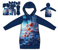 OB F - Panel se střihem  - dětské mikinošaty SPORT 80 -164  (střih Fazonetka) - namrzlé jeřabiny Ditigální tisk m-látky – výběr z variant