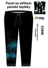 MOB F - Panel pánské klasické tepláky - modrá abstrakce Panel k ušití - vlastní sublimační tisk na objendávku