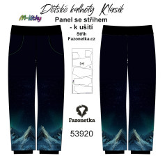 MOB F - Panel dětské kalhoty Klasik - hory - výběr velikostí a materiálů - vlastní sublimační tisk - na objednávku