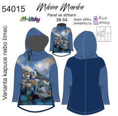 MOB Z - panel se střihem - Mikina Marika - městečko (domy) výběr z variant materiálu