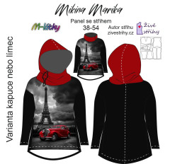MOB Z - panel se střihem - Mikina Marika - červené retro auto, Eiffel výběr z variant materiálu