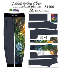 MOB F - Panel k ušití   - dětské tepláky Stripe 80 -170 - barevné tlapky výběr z variant materiálu