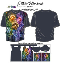 MOB K - Panel se střihem - dětské tričko Basic 104-170 - barevné tlapky tisk m-látky - výběr z velikostí a materiálů (menší velikost 80-98 mají samostatný produkt)