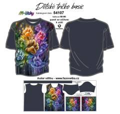 MOB F - Panel se střihem  - Dětské tričko Basic 80-98 barevné tlapky tisk m-látky  - výběr z velikostí a materiálů (větší velikosti 104-170 mají samostatný produkt)