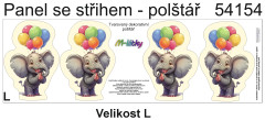 MOB Panel k ušití  - 3D dekorativní polštář velikost L - slon s balónky výběr z variant