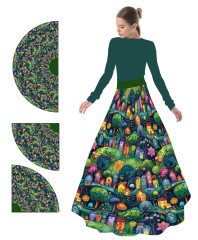 OB Panel půlkolová sukně dvoudílná nebo jednodílná malované domečky tisk na objednávku výběr z rozměrů a materiálů