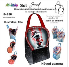 MOB B - Panel k ušití - Set Josef - kosmetická taštička/pastelkovník/pouzdro - medvěd s červenou květinou Kočárkovina - fotonávod v popisu produktu