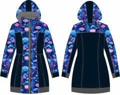 OB F - Panel dámská bunda Linda - fantasy květy panel se střihem tisk na objednávku