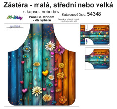 MOB Panel k ušití  - Zástěra barevné kopretiny malá, střední,velká - s kapsou nebo bez - výběr z variant a materiálů