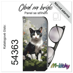 MOB Panel - obal na brýle - černobílá kočka tisk na objednávku