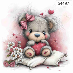 OB Panel bez střihu - plyšový medvěd se srdíčkem a kopretinami tisk na objednávku výběr z rozměrů a materiálů