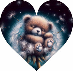 OB Panel k ušití tvarovaný dekorativní polštář srdce (přední strana) medvěd v pampelišce výběr z variant