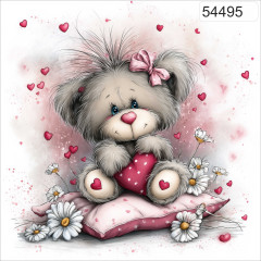 OB Panel bez střihu - plyšový medvěd se srdíčkem a kopretinami tisk na objednávku výběr z rozměrů a materiálů