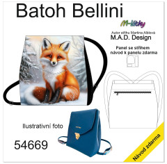 MOB D - Panel batoh Bellini + bonusový panel 23x23 cm - střih Martina Alblová - liška v zimě panel se setřihem tisk na objednávku