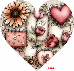 OB Panel k ušití tvarovaný dekorativní polštář srdce (přední strana) malované květy na patchworku výběr z variant