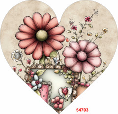 OB Panel k ušití tvarovaný dekorativní polštář srdce (přední strana) malované květy na patchworku výběr z variant