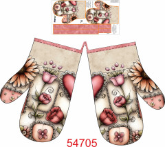 OB Kuchyňské rukavice chňapky(chňapka) - malované květy na patchworku Panel se střihem - fotonávod v popisu produktu