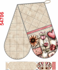 OB Kuchyňská chňapka(chňapky) dvojitá pekáčová - malované květy na patchworku Panel se střihem - fotonávod v popisu produktu