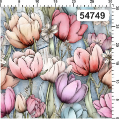 OB Metráž malované tulipány na denimu náš tisk na objednávku – výběr z materiálů