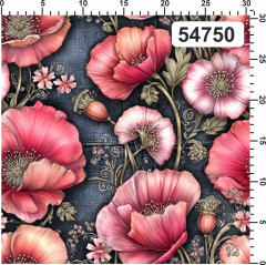 OB Metráž malované vlčí máky na denimu náš tisk na objednávku – výběr z materiálů