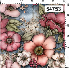 OB Metráž malované květy na denimu náš tisk na objednávku – výběr z materiálů