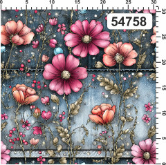 OB Metráž malované luční květy na denimu náš tisk na objednávku – výběr z materiálů