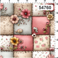 OB Metráž malovaný falešný patchwork s květy náš tisk na objednávku – výběr z materiálů