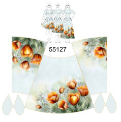 OB Panel se střihem - Jitka - sukně s kapsami do A - jarní kolekce oranžové tulipány tisk m-látky – výběr z rozměrů a variant materiálů