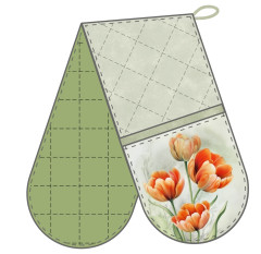 OB Kuchyňská chňapka(chňapky) dvojitá pekáčová - jarní kolekce oranžové tulipány Panel se střihem - fotonávod v popisu produktu