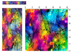 French Terry  teplákovina bez počesu - duhová abstrakce 95% bavlna 5% elastan reaktivní tisk m-látky