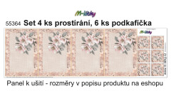 MOB Panel k ušití -  4 ks prostírání + 6 ks podkafíčka  kolekce vintage starorůžové malované květy - náš tisk na objednávku