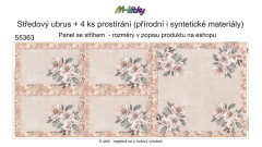 MOB Panel k ušití - středový ubrus + 4 ks prostírání  kolekce vintage starorůžové malované květy - náš tisk na objednávku