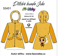 MOB F - Panel se střihem dětská bunda Julie – včela digitální tisk m-látky - výběr z variant