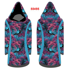 OB F - Panel k ušití  - dámské mikinošaty Relax XS - XXXL (střih Fazonetka) - stromy s růžovými květy Panel se střihem - výběr z variant materiálu