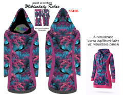 OB F - Panel k ušití  - dámské mikinošaty Relax XS - XXXL (střih Fazonetka) - stromy s růžovými květy Panel se střihem - výběr z variant materiálu