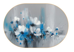 MOB Panel k ušití -  8 ks podkafíčka ovál modré květy - náš tisk na objednávku