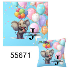 MOB Textilní panel  dekorativní polštář se jménem  a monogramem - slon s balónky výběr z variant