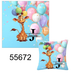 MOB Textilní panel  dekorativní polštář se jménem  a monogramem - žirafa s balónky výběr z variant