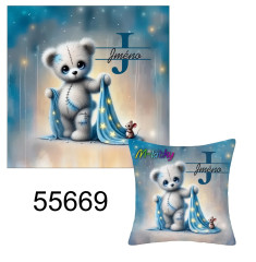 MOB Textilní panel  dekorativní polštář se jménem a monogramem - medvěd s dekou výběr z variant