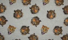 PA French Terry bez počesu (teplákovina) tygři na šedé 95% bavlna 5% elastan