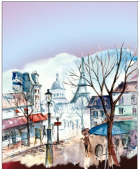 OC Panel funkční úplet -  52x70 cm Paříž červánky P19571 94% polyester 6% elastan - novinka - velice příjemný na omak