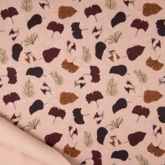 PA Softshell zimní - listy - dusty pink 97% polyester 3% elastan