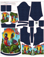OB FTL - Panel se střihem dámská bunda Julie - papoušci - výběr z velikostí a materiálů - podklad Denim 20 Digitální tisk m-látky - výběr z variant  střih Fazonetka