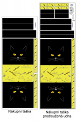 Panel k ušití  - nákupní taška/nákupní taška s prodluženými uchy - výběr z variant  - kočka - oči + nápisy fluorescenční neonové barvy (2)