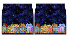 OB F - Panel  - dámská sukně Meryl - vzor noční město (domečky) Panel k ušití - výběr z variant materiálu