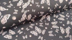 OC French Terry - motýli na černé - digitální tisk - výplněk bez počesu (teplákovina) 95% bavlna 5% elastan - šíře cca180 cm