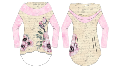 OB K - Panel k ušití k ušití -  mikina/tričko Anežka - nakombinujte si varianty s kapucí, rukávy, nebo bez - noty s květy a  ptáčky -  vlastní sublimační tisk na objednávku - věnujte pozornost výběru velikosti