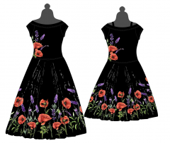 OB K - panel k ušití -  šaty Pamela - vrchní část (živůtek)  - sukně je k zakoupení samostatně - vlčí máky -  vlastní sublimační tisk na objednávku - věnujte pozornost popisu produktu