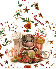 OB Panel k ušití  - zástěra/zástěra s kapsou - velká - výběr z variant  - Vánoční kravička Kočárkovina